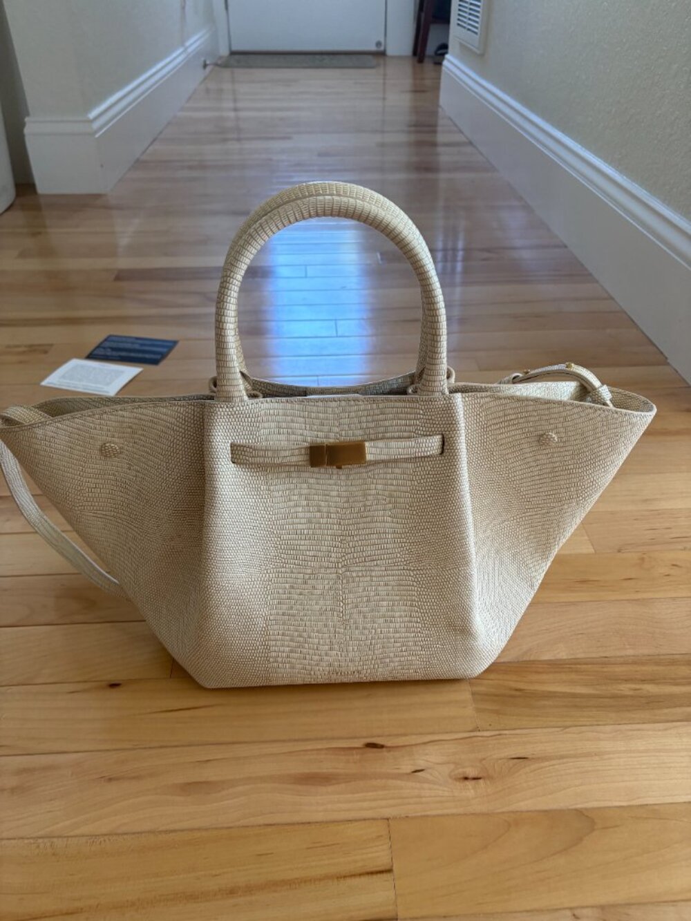 DeMellier The Midi New York Embossed Leather Lizard Ecru
